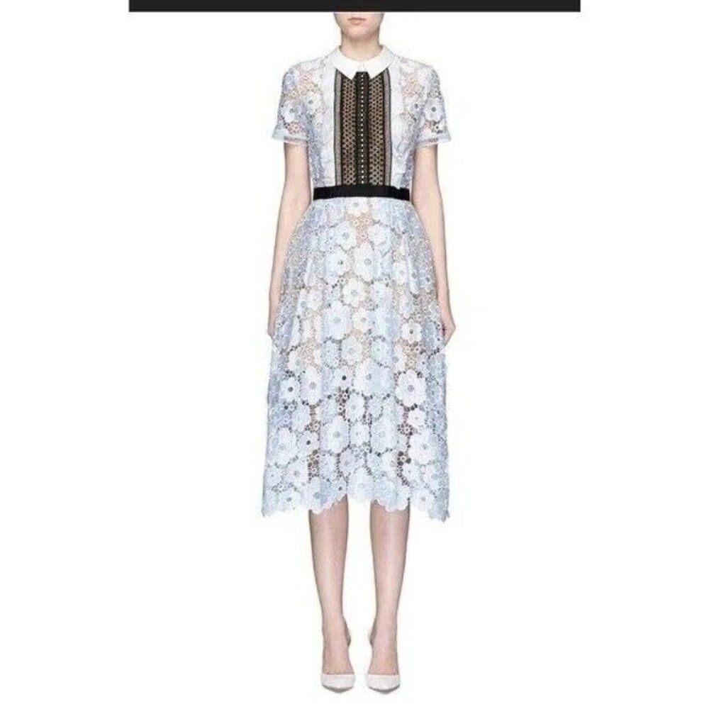 Self-Portrait Flower Garden Guipure Lace Dress in Light Blue Size US 4 Fairy - Picture 2 of 12